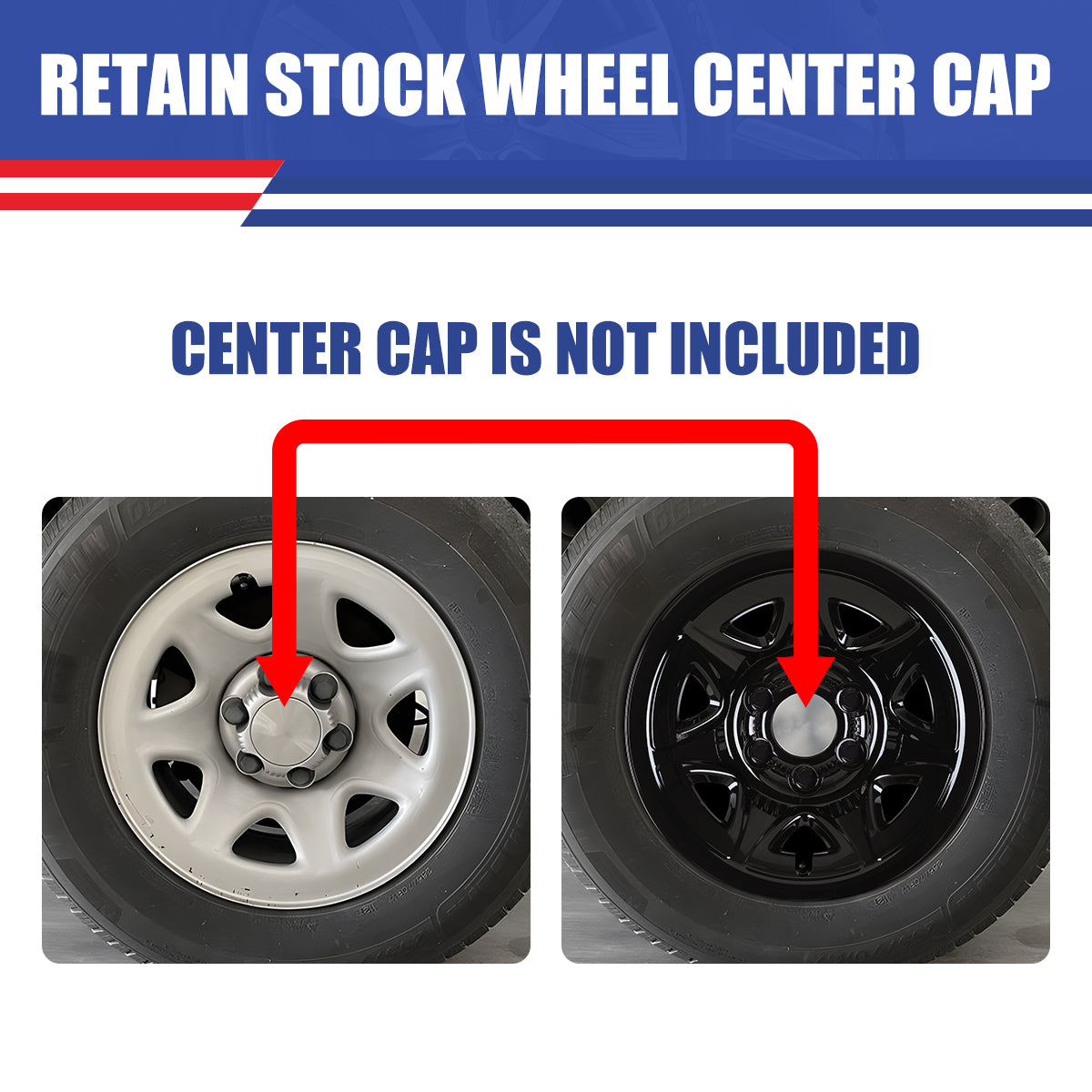 WINJET 17' Hubcaps Wheel Rims Cover for 2014-2019 Chevy Silverado and GMC Sierra - Black Lacquer