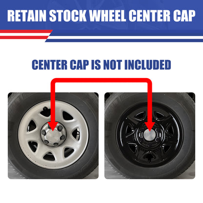 WINJET 17' Hubcaps Wheel Rims Cover for 2014-2019 Chevy Silverado and GMC Sierra - Black Lacquer