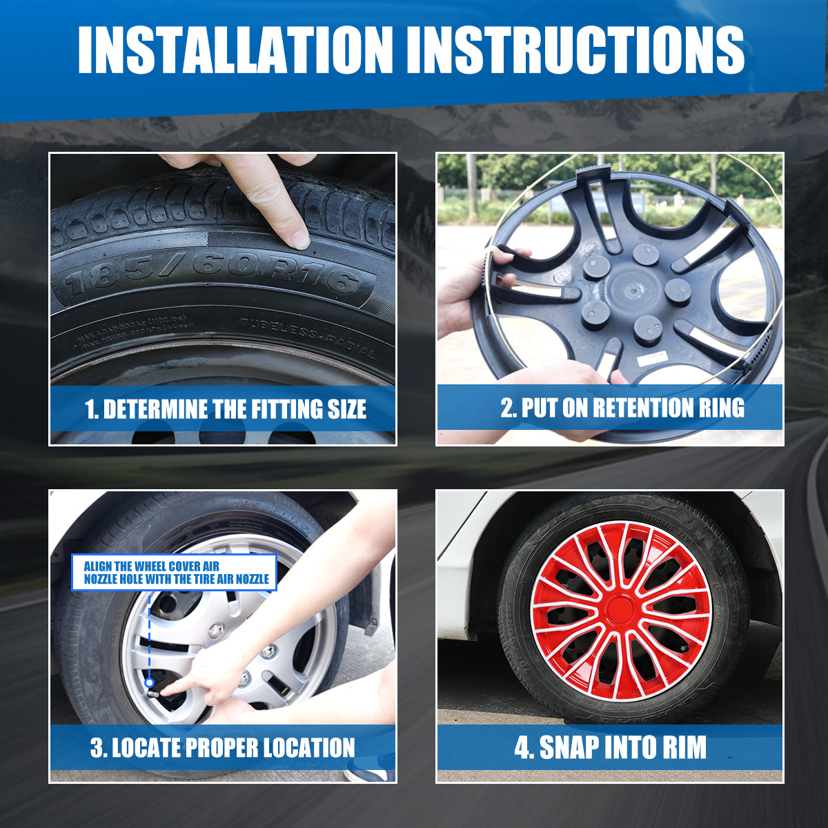 WINJET 16 inch Hubcaps Wheel Covers 5086 - White & Red Lacquer