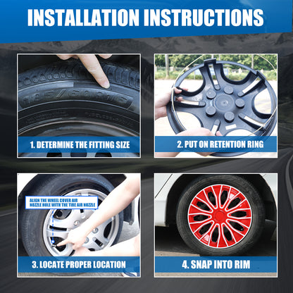 WINJET 16 inch Hubcaps Wheel Covers 5086 - White & Red Lacquer