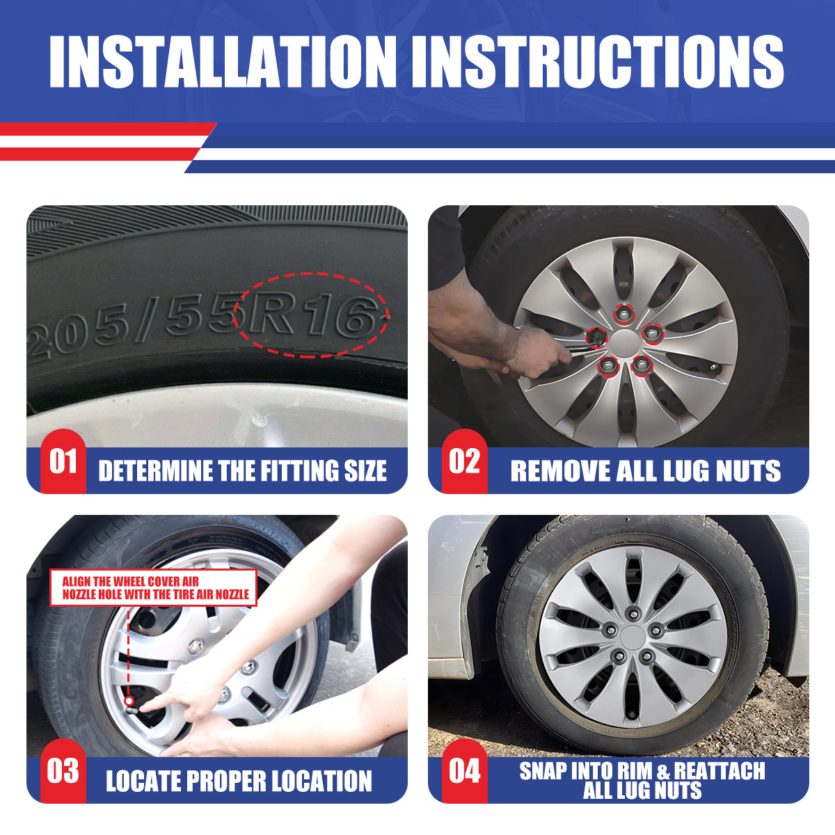 WINJET 16' Hubcaps Wheel Rims Cover for 2008-2012 HONDA ACCORD SEDAN  - Sliver