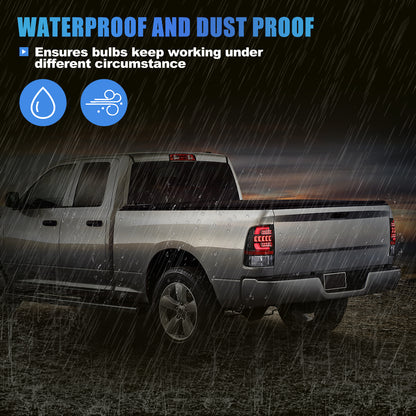 For 2009-2018 Dodge Ram 1500 2500 3500 Factory Halogen/2019-2024 Dodge Ram 1500 Classic Factory LED Taillights - Clear / Black