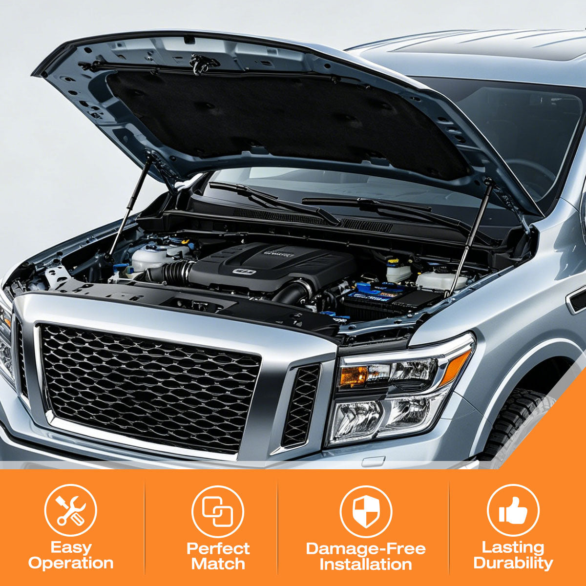 Hydraulic Hood Lift Supports for 2016-2022 Nissan Titan XD & PRO-4X, Platinum, S, SL, SV, Base