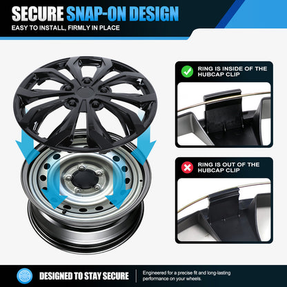 WINJET 17 inch Hubcaps Wheel Covers 5250 - Black Lacquer