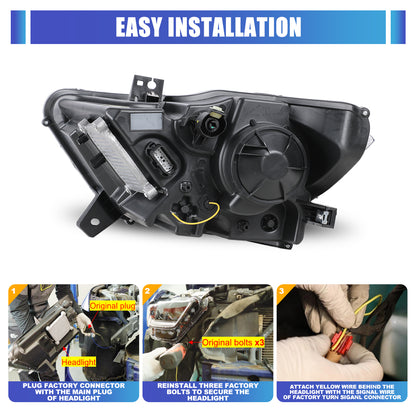 For 2015-2017 Ford Mustang Coupe & Convertible/2016-2020 Ford Mustang Shelby GT350 / 2020-2022 Ford Mustang Shelby GT500 LED Sequential Headlights -Glossy Black / Clear