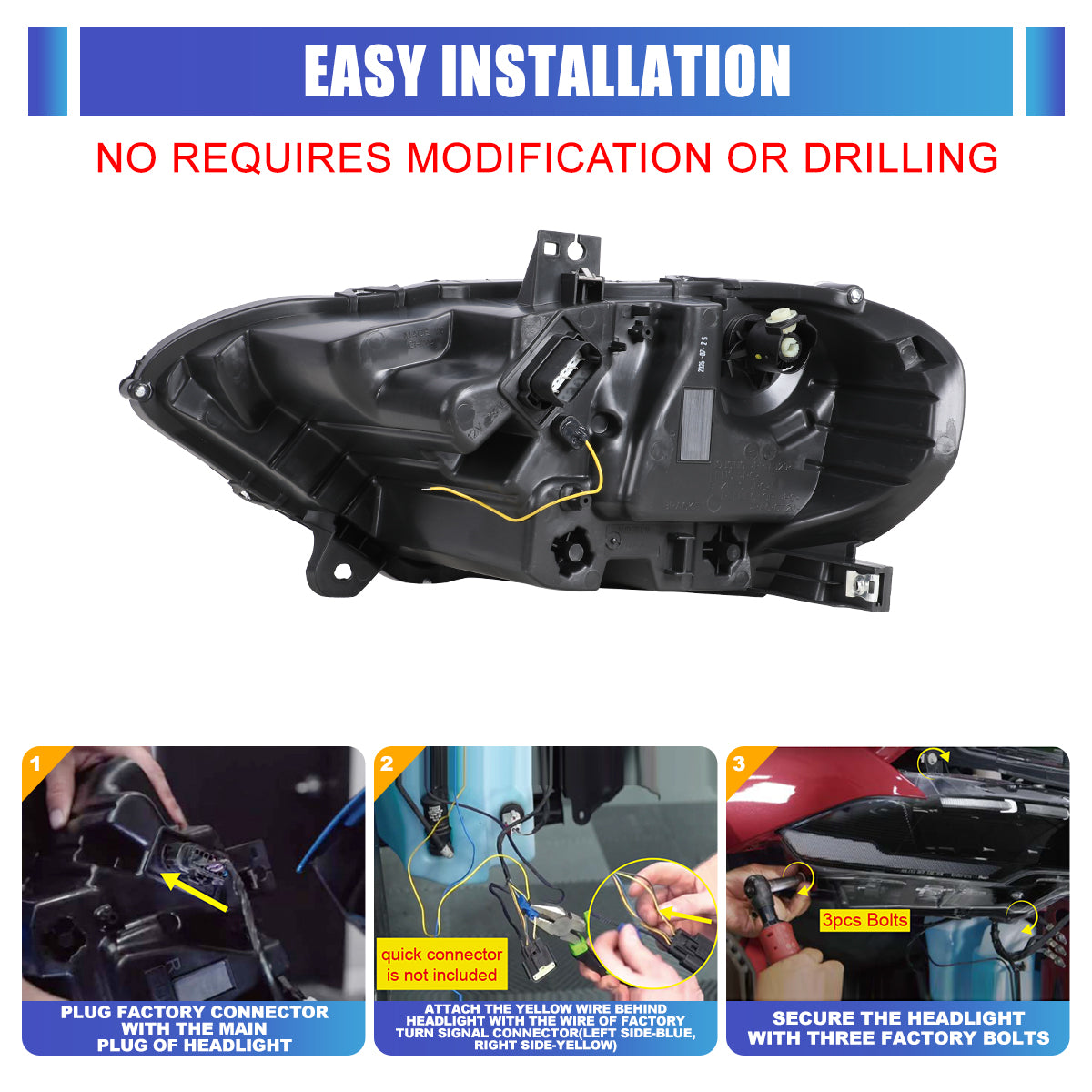 For 2018-2023 Ford Mustang Coupe & Convertible LED Sequential Headlights -Glossy Black / Clear