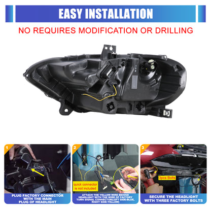 For 2018-2023 Ford Mustang Coupe & Convertible LED Sequential Headlights -Glossy Black / Clear