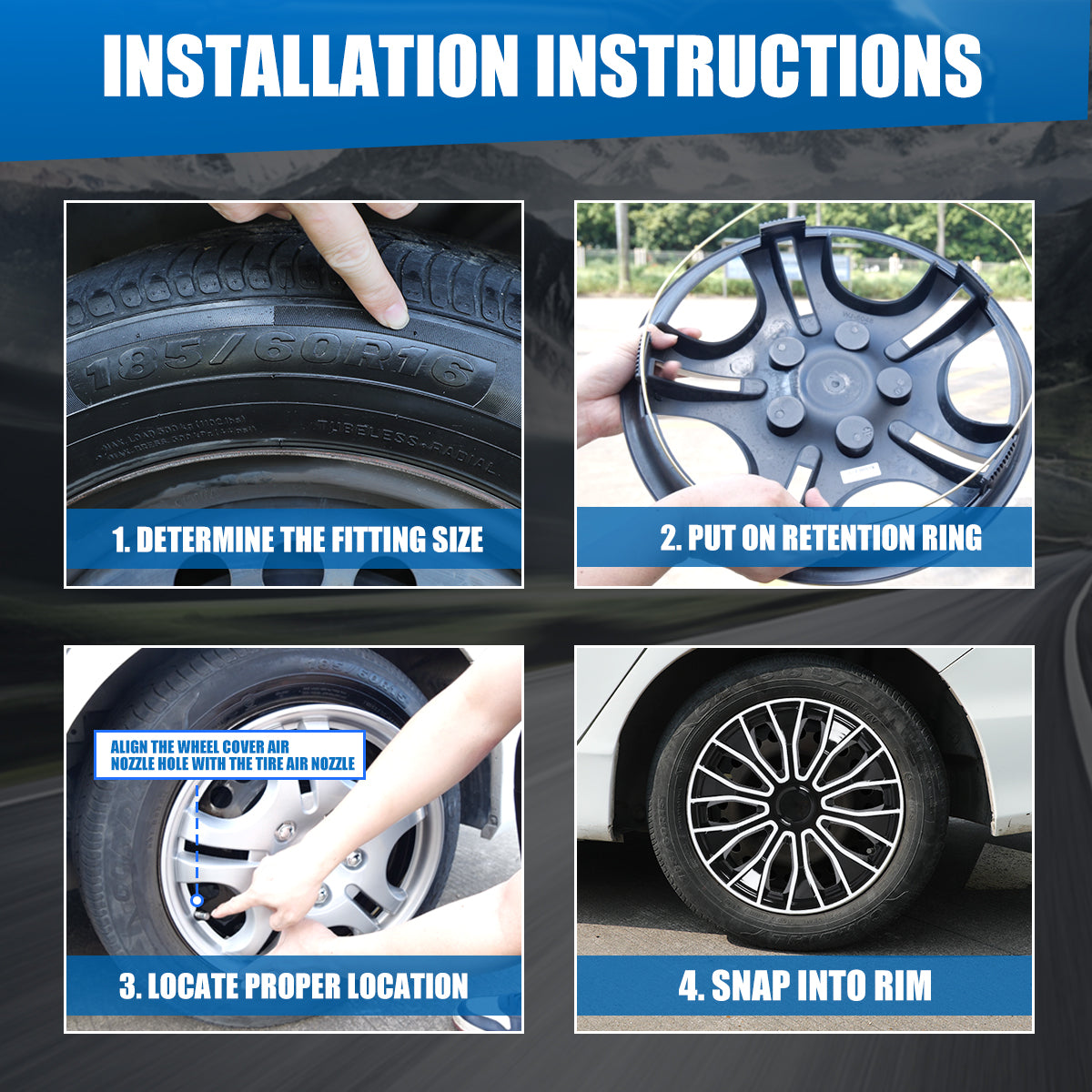 WINJET 16 inch Hubcaps Wheel Covers 5086 - Black & White Lacquer