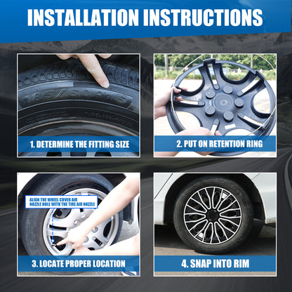 WINJET 16 inch Hubcaps Wheel Covers 5086 - Black & White Lacquer