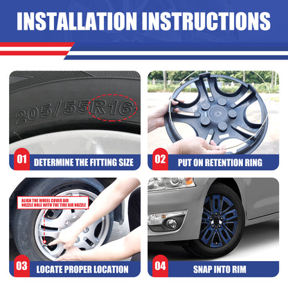 WINJET 16' Hubcaps Wheel Rims Cover for 2013-2018 Nissan Altima Sedan  - Black & Blue Lacquer