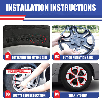 WINJET 15' Hubcaps Wheel Rims Cover for 2010-2015 TOYOTA PRIUS  - White & Red Lacquer