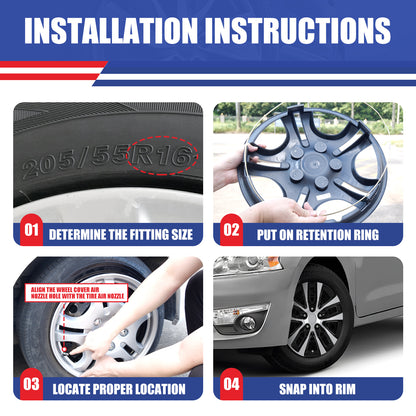 WINJET 16' Hubcaps Wheel Rims Cover for 2013-2018 Nissan Altima Sedan  - Sliver & Black Lacquer