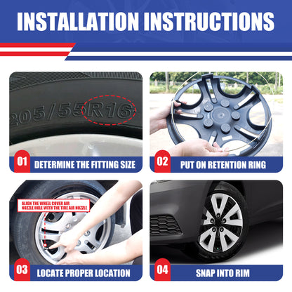 WINJET 16' Hubcaps Wheel Rims Cover for 2013-2019 NISSAN SENTRA & 2011-2017 NISSAN LEAF  - Silver & Black Lacquer