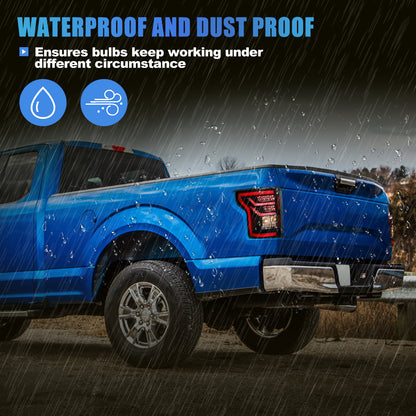 For 2015-2017 Ford F-150 with Factory Halogen Upgrade to LED Sequential Taillight - Glossy Black / Clear