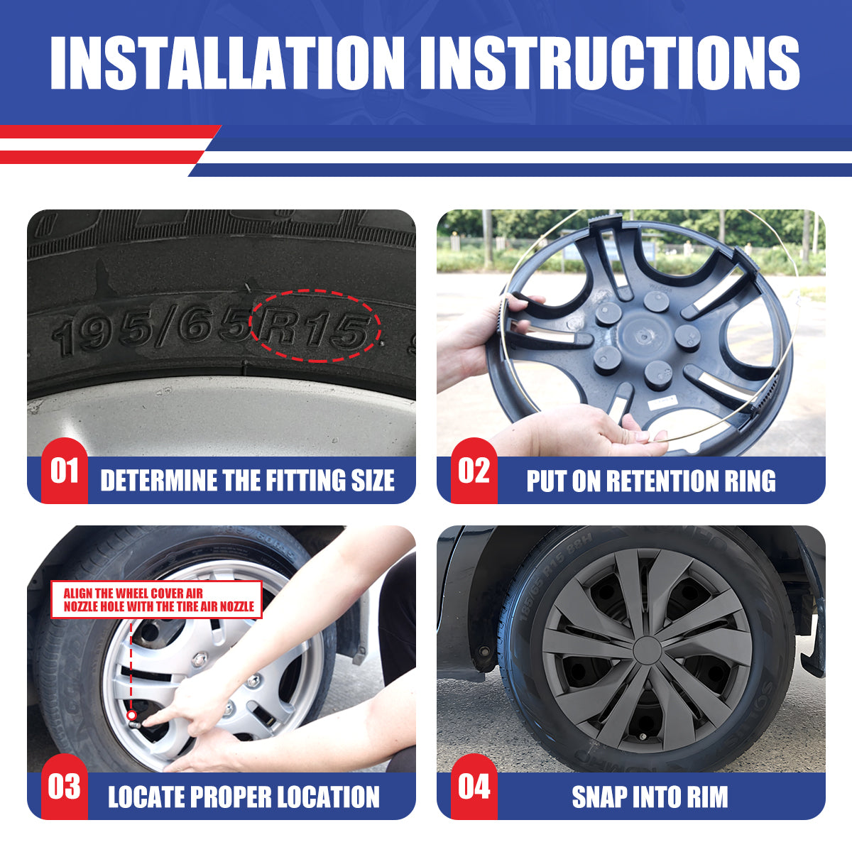 WINJET 15' Hubcaps Wheel Rims Cover for 2007-2025 NISSAN VERSA  - Matte Balck