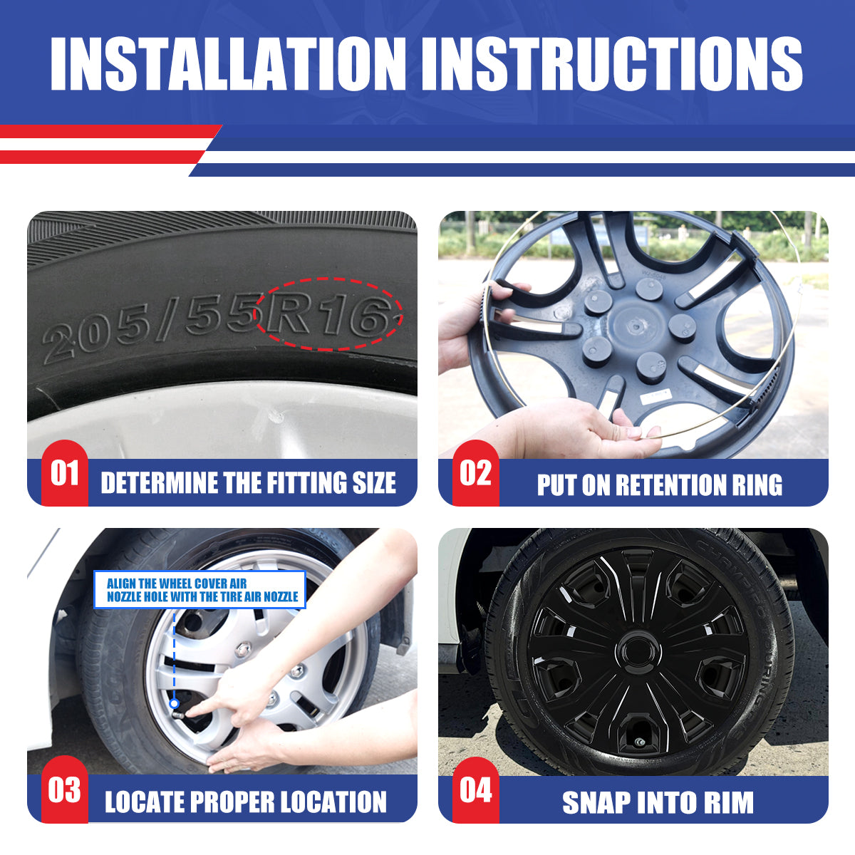 WINJET 16' Hubcaps Wheel Rims Cover for 2014-2023 Ford Transit Connect  - Black Lacquer
