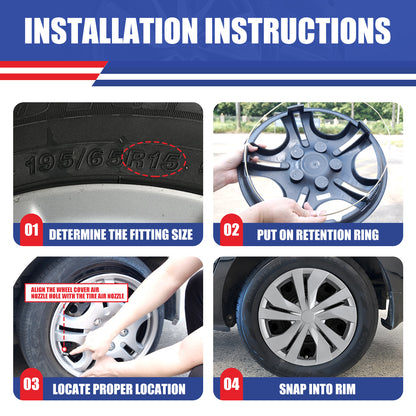 WINJET 15' Hubcaps Wheel Rims Cover for 2007-2025 NISSAN VERSA  - Sliver