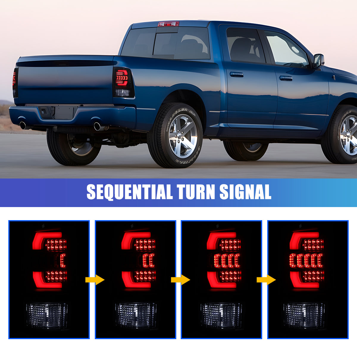 For 2009-2018 Dodge Ram 1500 2500 3500 Factory Halogen/2019-2024 Dodge Ram 1500 Classic Factory LED Taillights - Smoke/ Black