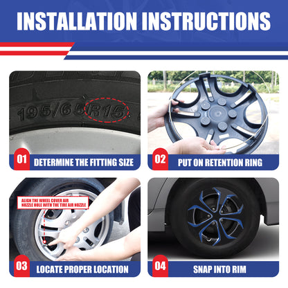 WINJET 15' Hubcaps Wheel Rims Cover for 2010-2015 TOYOTA PRIUS  - Black & Blue Lacquer