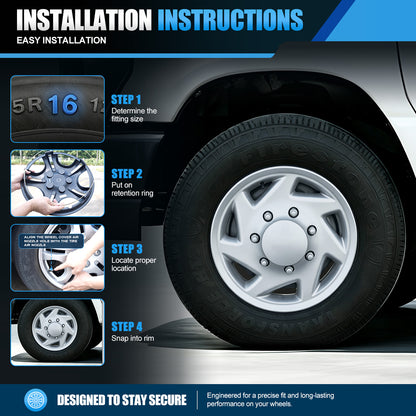 WINJET 16' Hubcaps Wheel Rims Cover for 1992-2014 Ford E150/E250/E350 Van with 8 lug 16" steel wheel  - Lacquer