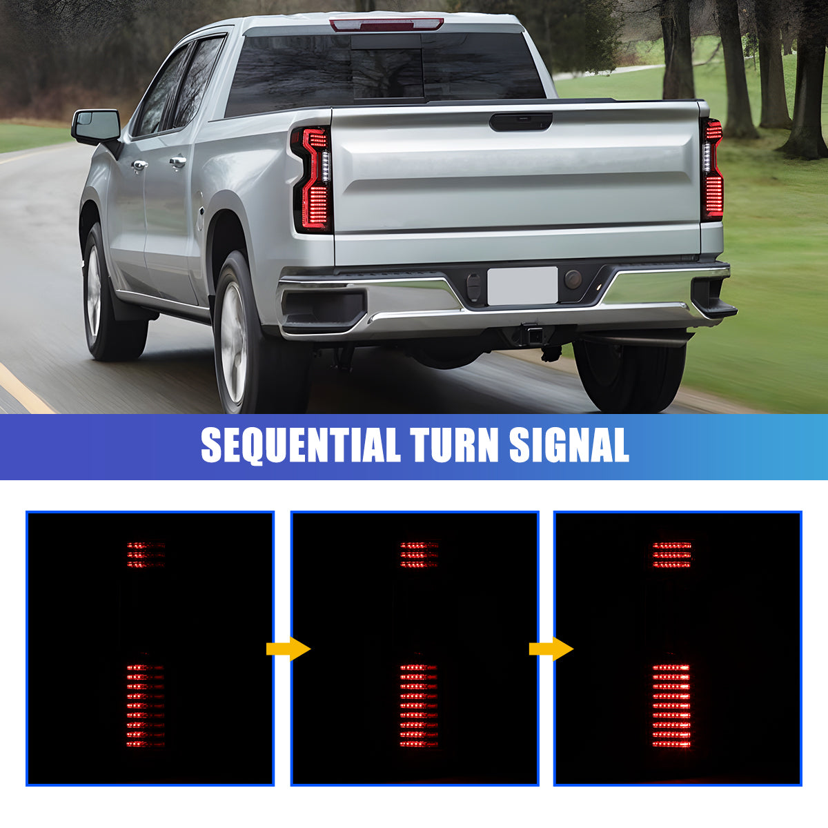 For 2019-2025 Chevy Silverado 1500 2500HD 3500HD LED Sequential Taillights - Glossy Black/ Clear