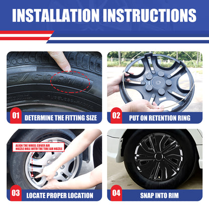 WINJET 14' Hubcaps Wheel Rims Cover for 2014-2025 Mitsubishi Mirage  - Black Lacquer