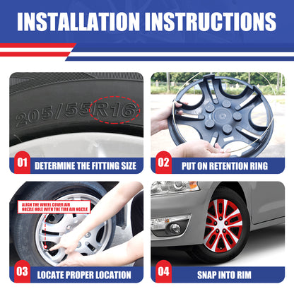 WINJET 16' Hubcaps Wheel Rims Cover for 2013-2018 Nissan Altima Sedan  - White & Red Lacquer