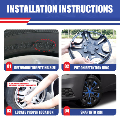 WINJET 16' Hubcaps Wheel Rims Cover for 2013-2019 NISSAN SENTRA & 2011-2017 NISSAN LEAF  - Black & Blue Lacquer