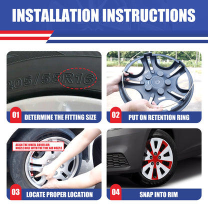 WINJET 16' Hubcaps Wheel Rims Cover for 2013-2019 NISSAN SENTRA & 2011-2017 NISSAN LEAF  - White & Red Lacquer