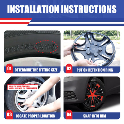 WINJET 16' Hubcaps Wheel Rims Cover for 2013-2019 NISSAN SENTRA & 2011-2017 NISSAN LEAF  - Black & Red Lacquer