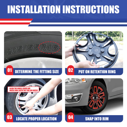 WINJET 16' Hubcaps Wheel Rims Cover for 2013-2018 Nissan Altima Sedan  - Black & Red Lacquer