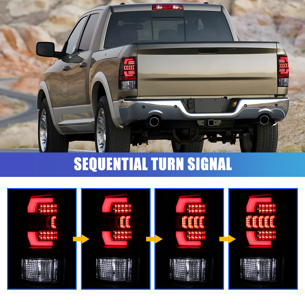 For 2009-2018 Dodge Ram 1500 2500 3500 Factory Halogen/2019-2024 Dodge Ram 1500 Classic Factory LED Taillights - Clear / Black