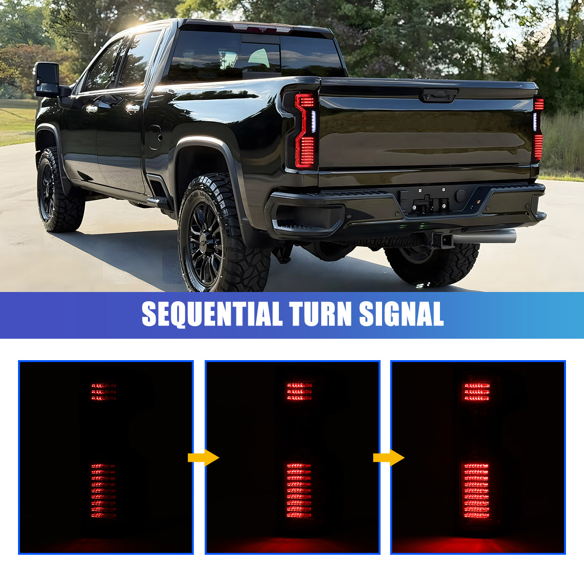 For 2019-2025 Chevy Silverado 1500 2500 HD/3500 HD LED Sequential Taillight - Black / Smoke