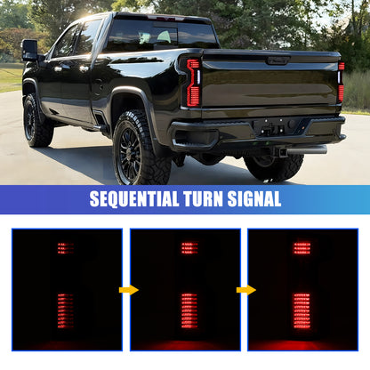 For 2019-2025 Chevy Silverado 1500 2500 HD/3500 HD LED Sequential Taillight - Black / Smoke