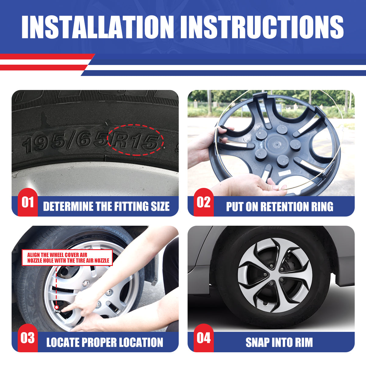 WINJET 15' Hubcaps Wheel Rims Cover for 2010-2015 TOYOTA PRIUS  - Sliver & Black Lacquer