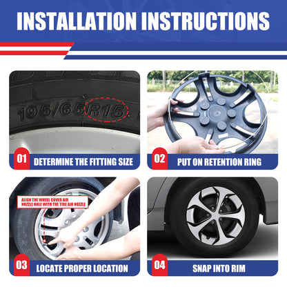 WINJET 15' Hubcaps Wheel Rims Cover for 2010-2015 TOYOTA PRIUS  - Sliver & Black Lacquer