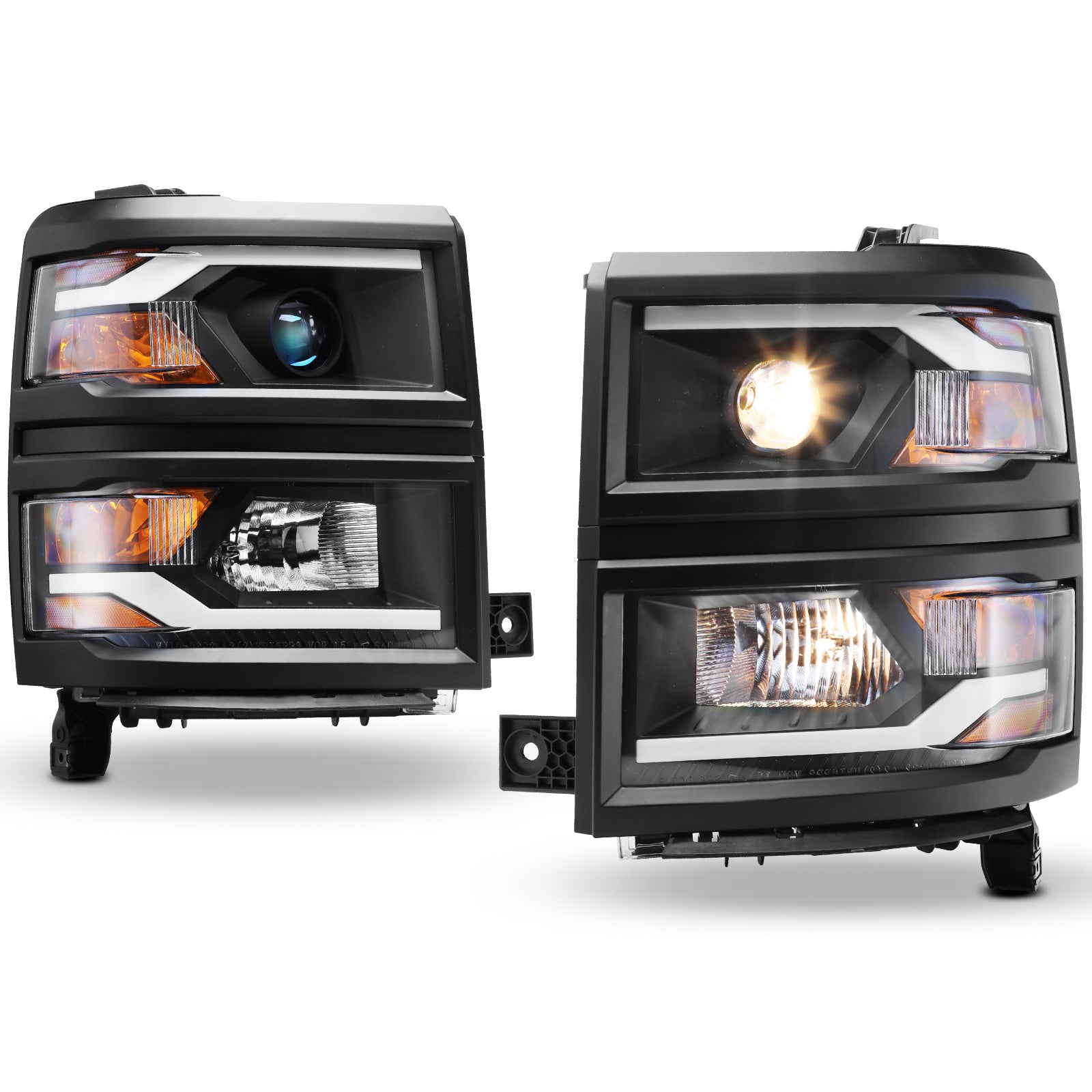 OEMASSIVE Black Halogen Projector Headlights For 2014-2015 Chevy Silverado 1500 (Pair)