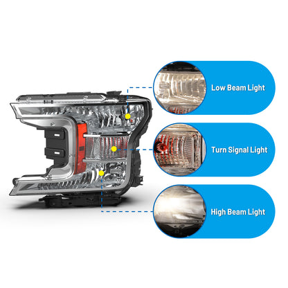 Phares pour Ford F-150 2018-2020 avec modèle de phare halogène d'usine – Lentille transparente