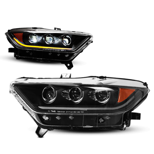 2015-2017 Mustang Full LED high/Low beam Sequentail Head light - Glossey Black/Clear