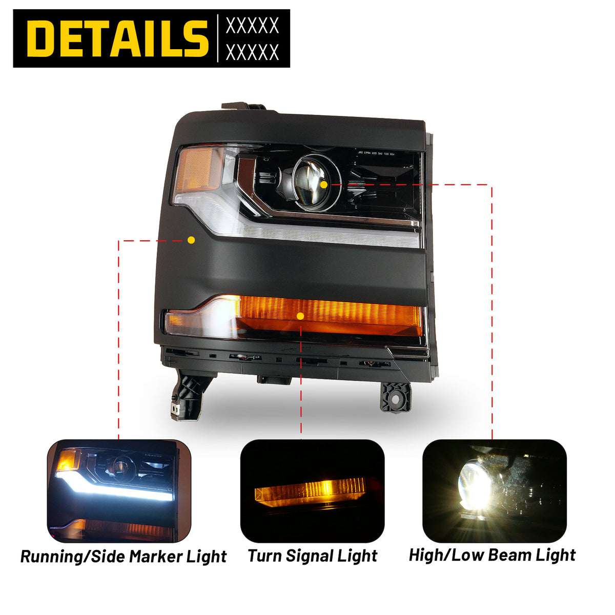 Pair HID Headlights With LED DRL For Chevy Silverado 1500 2016-2018 – Black Housing