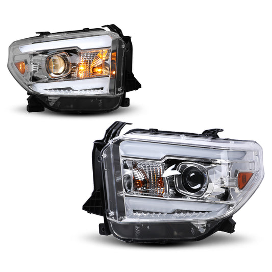 2014-2017 Toyota Tundra Platinum w/ LEVEL ADJUSTER LED DRL Headlights - Chrome/Clear