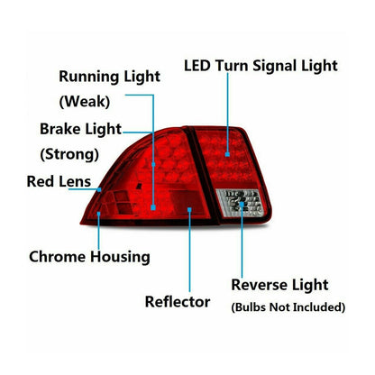 Luz trasera LED para Honda Civic de 4 puertas Sedan 2001-2005, cromada/roja