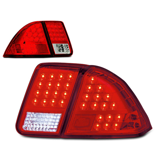 For 2001-2005 Honda Civic 4 Door Sedan LED Tail Light - Chrome / Red