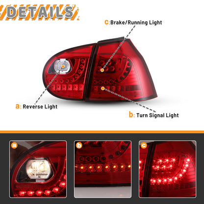 Luz trasera LED Volkswagen GTI/Rabbit 2006-2009, cromada/roja