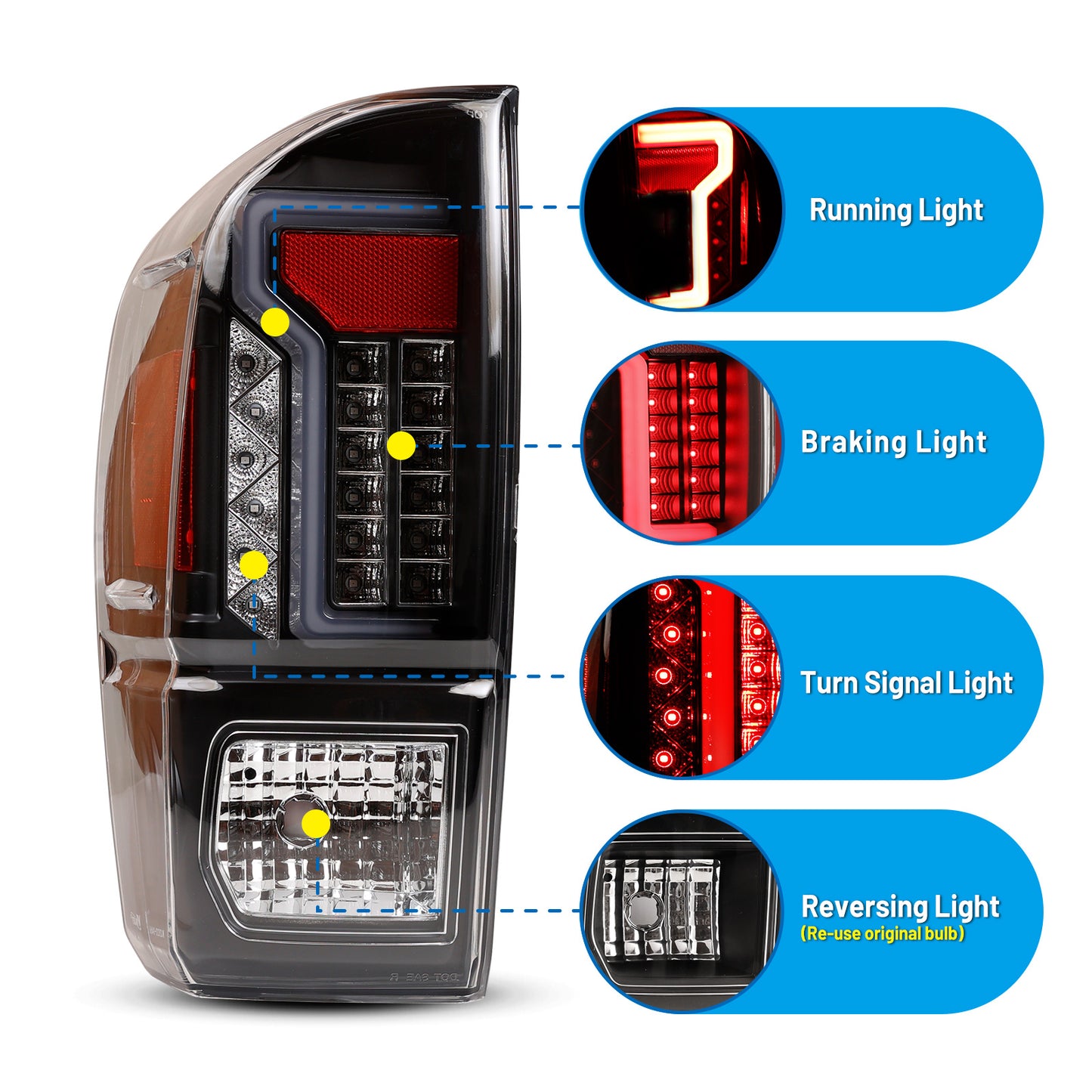 For 2016-2023 Toyota Tacoma LED Tail Light - Black / Clear / Smoke Glow Bar