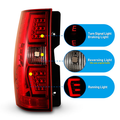 For 2007-2014 Chevy Suburban 1500 2500/Tahoe LED Sequential Tail light - Chrome /Red