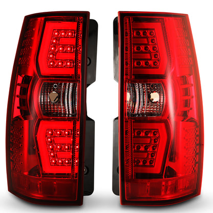 For 2007-2014 Chevy Suburban 1500 2500/Tahoe LED Sequential Tail light - Chrome /Red