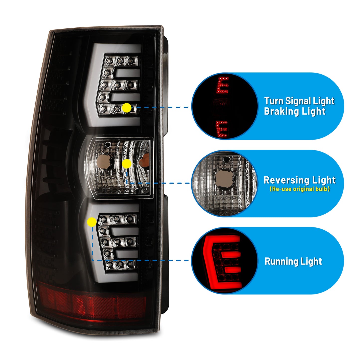 Luz trasera LED secuencial para Chevy Suburban 1500 2500/Tahoe 2007-2014, negro brillante/transparente