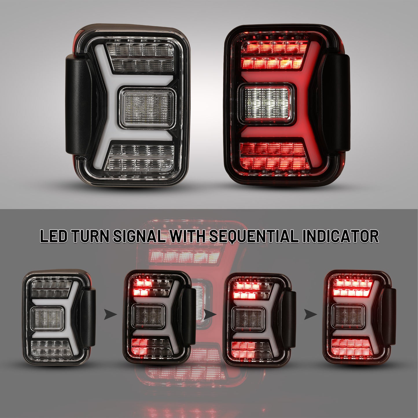 Luz trasera LED secuencial para Jeep Gladiator JT 2018-2024, negro brillante/transparente