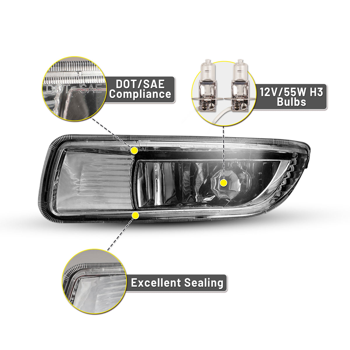 Replacement Clear Fog Light Lamps With Harness For 2003-2004 Toyota Corolla CE, LE, S